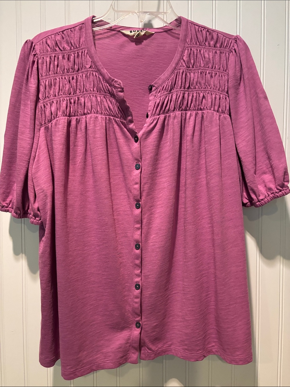 Boden Mya Smocked Short Sleeve Button-Front Women’s Top Sz 20-22
